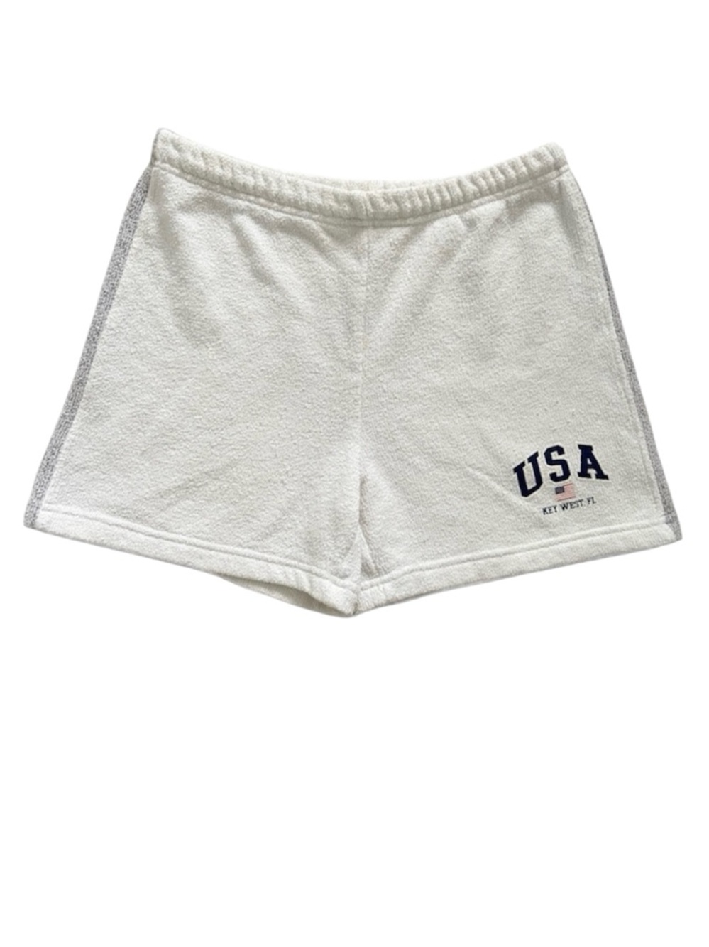 Vintage 80s Cotton Blend Terry Cloth White USA Key West Drawstring Shorts Medium